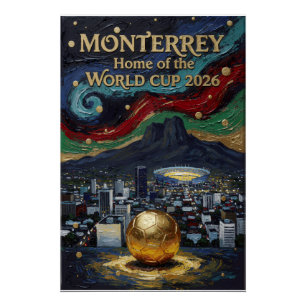 Monterrey Voetbal Kunst 2026 Stadion Stad Ontwerp Perfect Poster