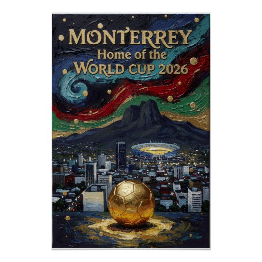 Monterrey Voetbal Kunst 2026 Stadion Stad Ontwerp Perfect Poster (Voorkant)