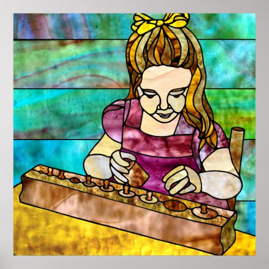 Montessori Child met Sensorial Cylinder Block Poster (Voorkant)