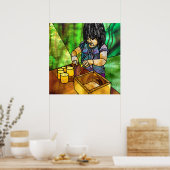 Montessori Sensorial: Gele bekende cilinders Poster (Keuken)