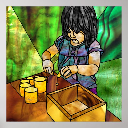 Montessori Sensorial: Gele bekende cilinders Poster (Voorkant)