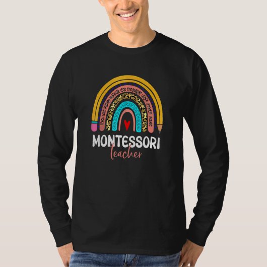 Montessori Teacher Leopard Rainbow Back To School T-shirt (Voorkant)