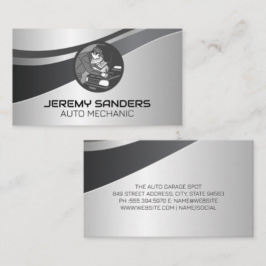 Monteur aan het werk in de auto | Automatische ser Visitekaartje (Voorkant / Achterkant)