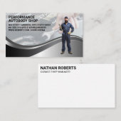 Monteur met sleutel | Auto garage reparatiewerkpla Visitekaartje (Voorkant / Achterkant)