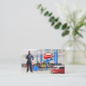 Monteur met sleutel | Auto reparatie logo Visitekaartje (Staand voorkant)