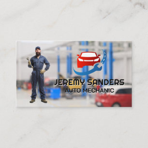 Monteur met sleutel Auto reparatie logo Visitekaartje