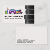 Monteur onderhoudt auto's | Stapels banden Visitekaartje (Voorkant / Achterkant)
