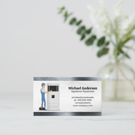 Monteur repareert airconditioning apparaten visitekaartje (Staand voorkant)