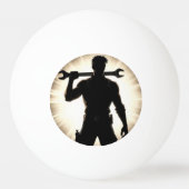 Monteur Silhouet Sleutel Over Schouder Pingpongbal (Voorkant)