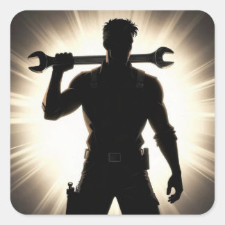 Monteur Silhouet Sleutel Over Schouder Vierkante Sticker