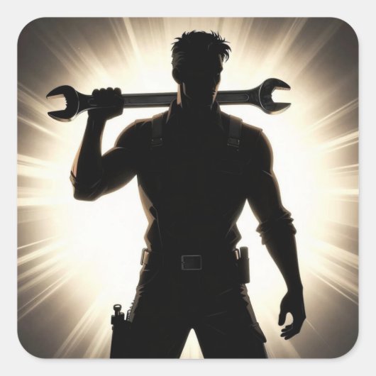 Monteur Silhouet Sleutel Over Schouder Vierkante Sticker (Voorkant)