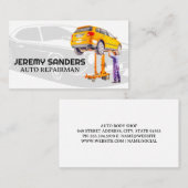 Monteur werkt aan auto visitekaartje (Voorkant / Achterkant)