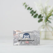 Monteur werkt aan de motor | Auto-Logo Visitekaartje (Staand voorkant)