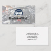 Monteur werkt aan de motor | Auto-Logo Visitekaartje (Voorkant / Achterkant)