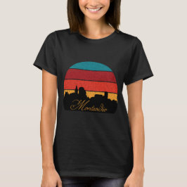 Montevideo Silhouette Retro Zonsondergang Reizen T-shirt