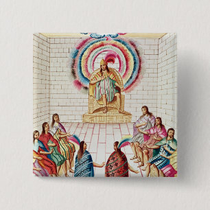 Montezuma II en zijn Raad Vierkante Button 5,1 Cm