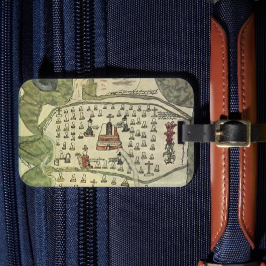 Montezuma's Aztec Empire, Antiek Wereldkaart, 1577 Bagagelabel (Voorkant Insitu 4)