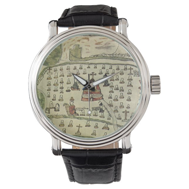 Montezuma's Aztec Empire, Antiek Wereldkaart, 1577 Horloge (Voorkant)