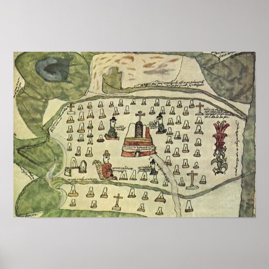 Montezuma's Aztec Empire, Antiek Wereldkaart, 1577 Poster (Voorkant)