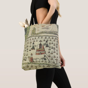 Montezuma's Aztec Empire, Antiek Wereldkaart, 1577 Tote Bag