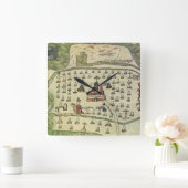 Montezuma's Aztec Empire, Antiek Wereldkaart, 1577 Vierkante Klok (Huis)