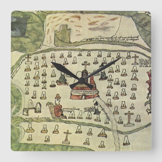 Montezuma's Aztec Empire, Antiek Wereldkaart, 1577 Vierkante Klok (Voorkant)