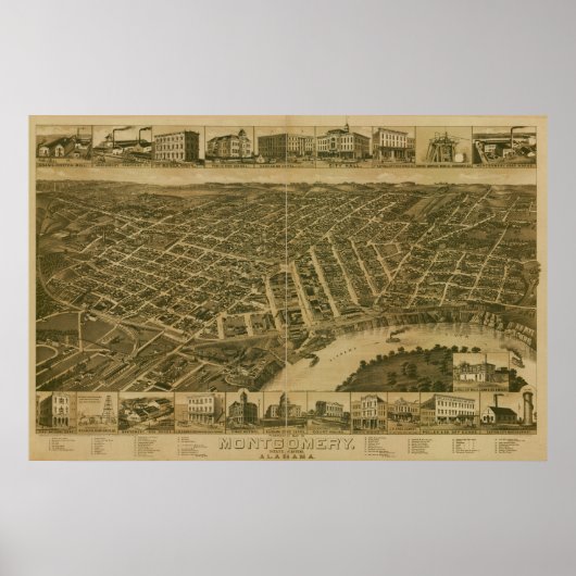 Montgomery Alabama 1887 Antiek Panorama Map Poster (Voorkant)