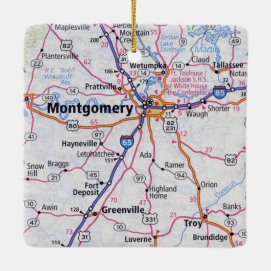 Montgomery Alabama Map Keramisch Ornament (Achterkant)