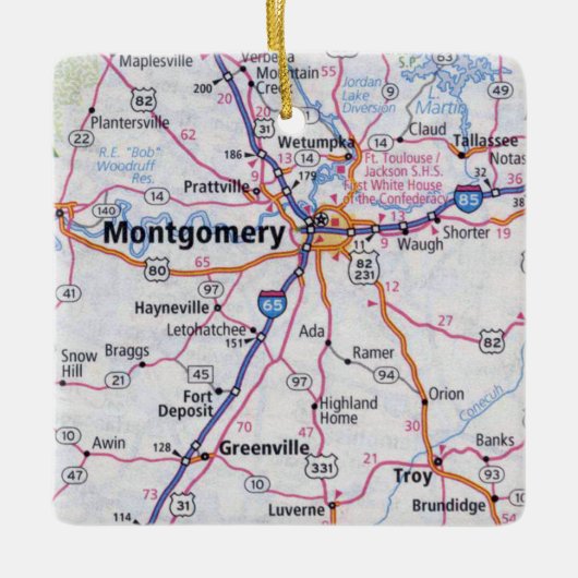 Montgomery Alabama Map Keramisch Ornament (Voorkant)