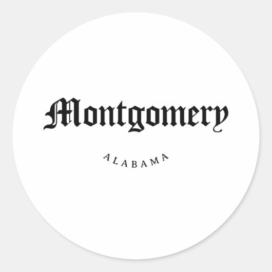 Montgomery Alabama zwart lettertype Ronde Sticker (Voorkant)
