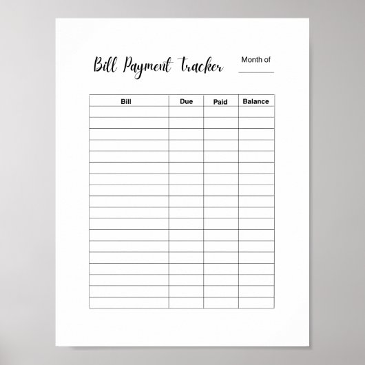 Monthly Bill Payment Tracker Log Poster (Voorkant)