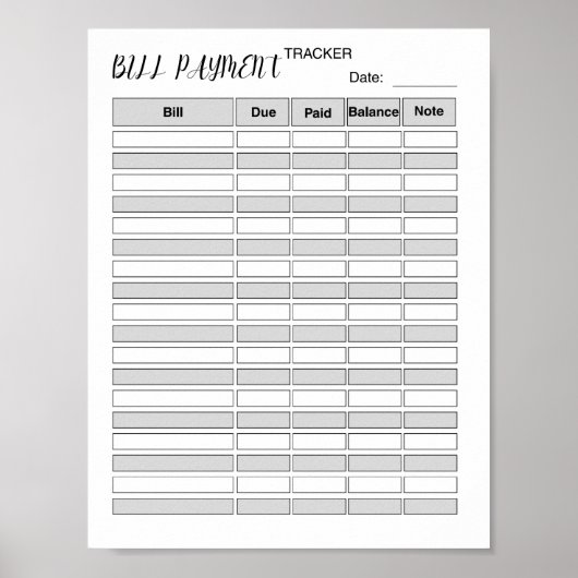 Monthly Bill Payment Tracker Log Poster (Voorkant)