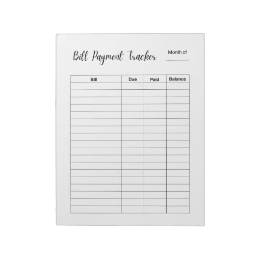 Monthly Bill Payment Tracker Notitieblok (Linkerzijde)