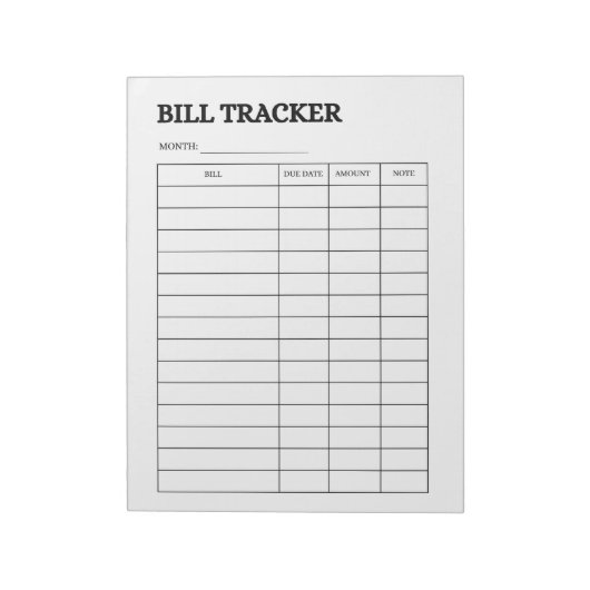 Monthly Bill Tracker Notepad Notitieblok (Linkerzijde)
