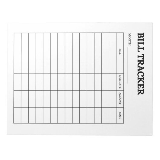 Monthly Bill Tracker Notepad Notitieblok (Voorkant)