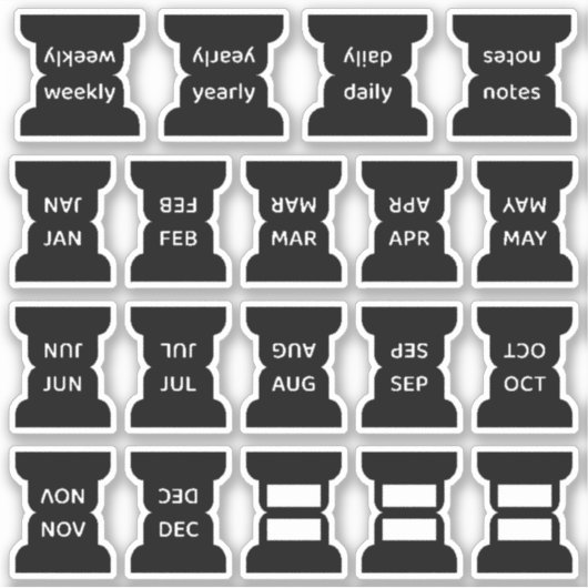 Monthly Black Index Tab Journal Divider Foldable Sticker (Voorkant)