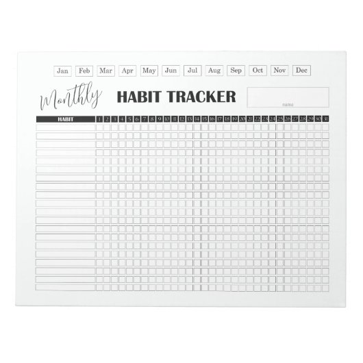 Monthly Habit Tracker White Notitieblok (Voorkant)