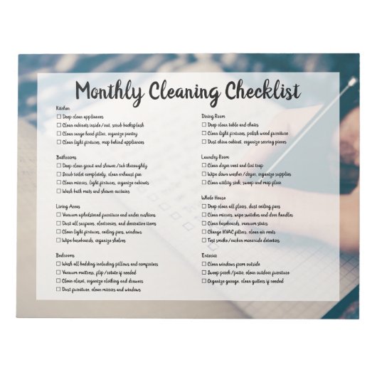 Monthly House Cleaning Checklist Notitieblok (Voorkant)