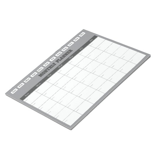 Monthly Planner Grey Simple Calendar Notitieblok (Schuin)