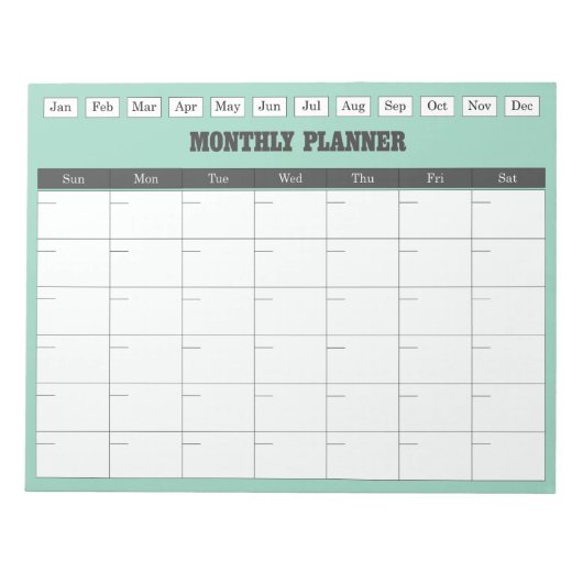 Monthly Planner Teal Simple Calendar Notitieblok (Voorkant)