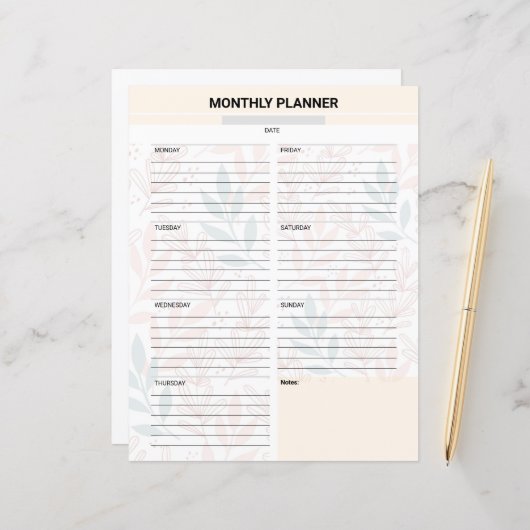 Monthly Planner Template (Voorkant / Achterkant in situ)