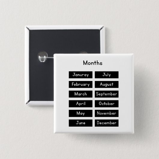 Months of the year vierkante button 5,1 cm (Voorkant /achterkant)