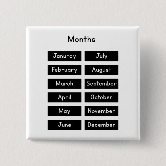 Months of the year vierkante button 5,1 cm (Voorkant)