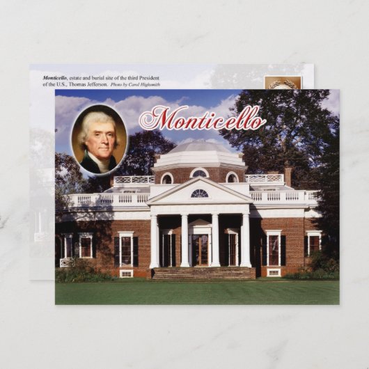 Monticello, Jefferson's Home, Virginia Briefkaart (Voorkant / Achterkant)