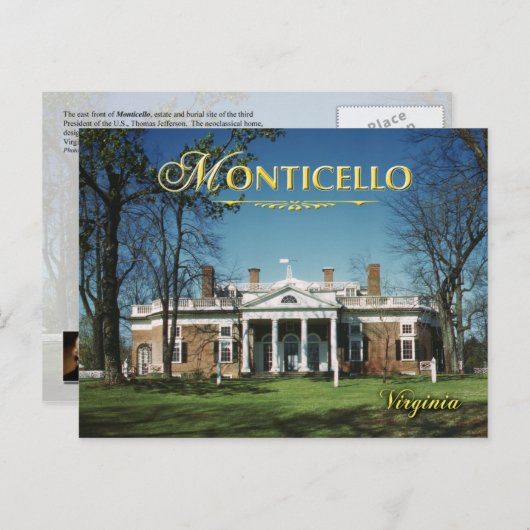 Monticello, Jefferson's Home, Virginia Briefkaart (Voorkant / Achterkant)