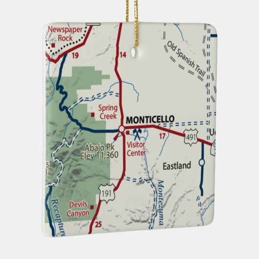 Monticello Utah Map Keramisch Ornament (Rechts)