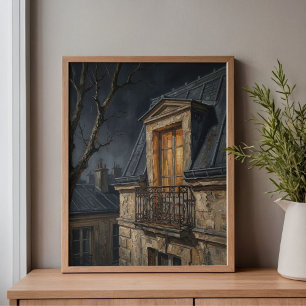 Montmartre Eenzame Venster Kunst Canvas Afdruk