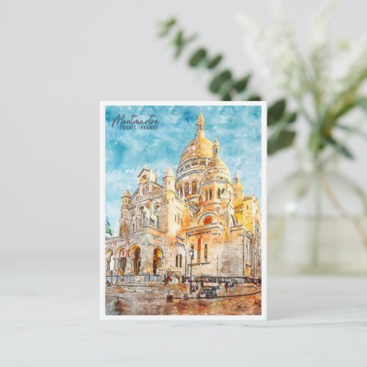 Montmartre Frankrijk vintage reizen waterverf Briefkaart (Staand voorkant)