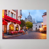 Montmartre in Paris, France Old Street Cafe Poster (Voorkant)