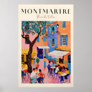 Montmartre Parijs Print Kleurrijk Frans Caféscene